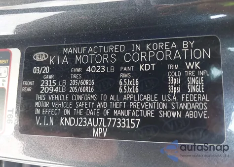 2020 Kia Soul S from USA, damaged, VIN KNDJ23AU7L7733157